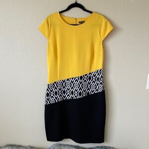 Voir Voir Retro Colorblock Sheath Dress 14 Yellow Black & White Career Office